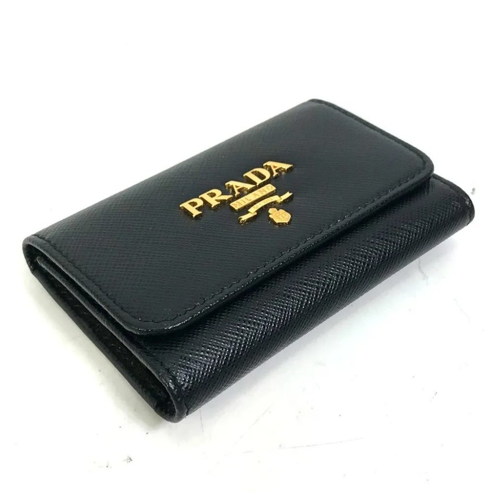 PRADA logo Key ring 4-Ring Key Case saffiano leather Black - Picture 5 of 12